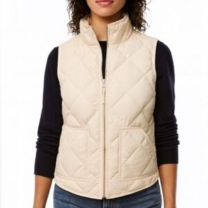 J.crew Down Filled Cream Beige Quilted Insulated Puffer Vest Size L